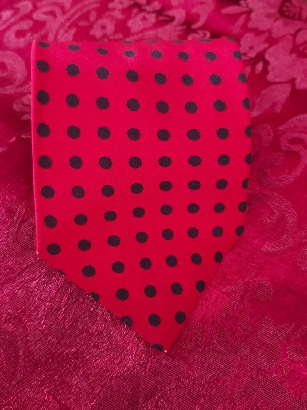 St. Michael from Marks & Spencer Red w/ Black Polkadots Silk Tie